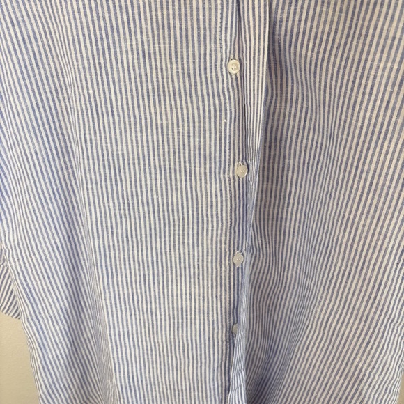 Boho Chic 100% Linen Blue White Striped Button-Back Shirt Top Size Large - Picture 5 of 10